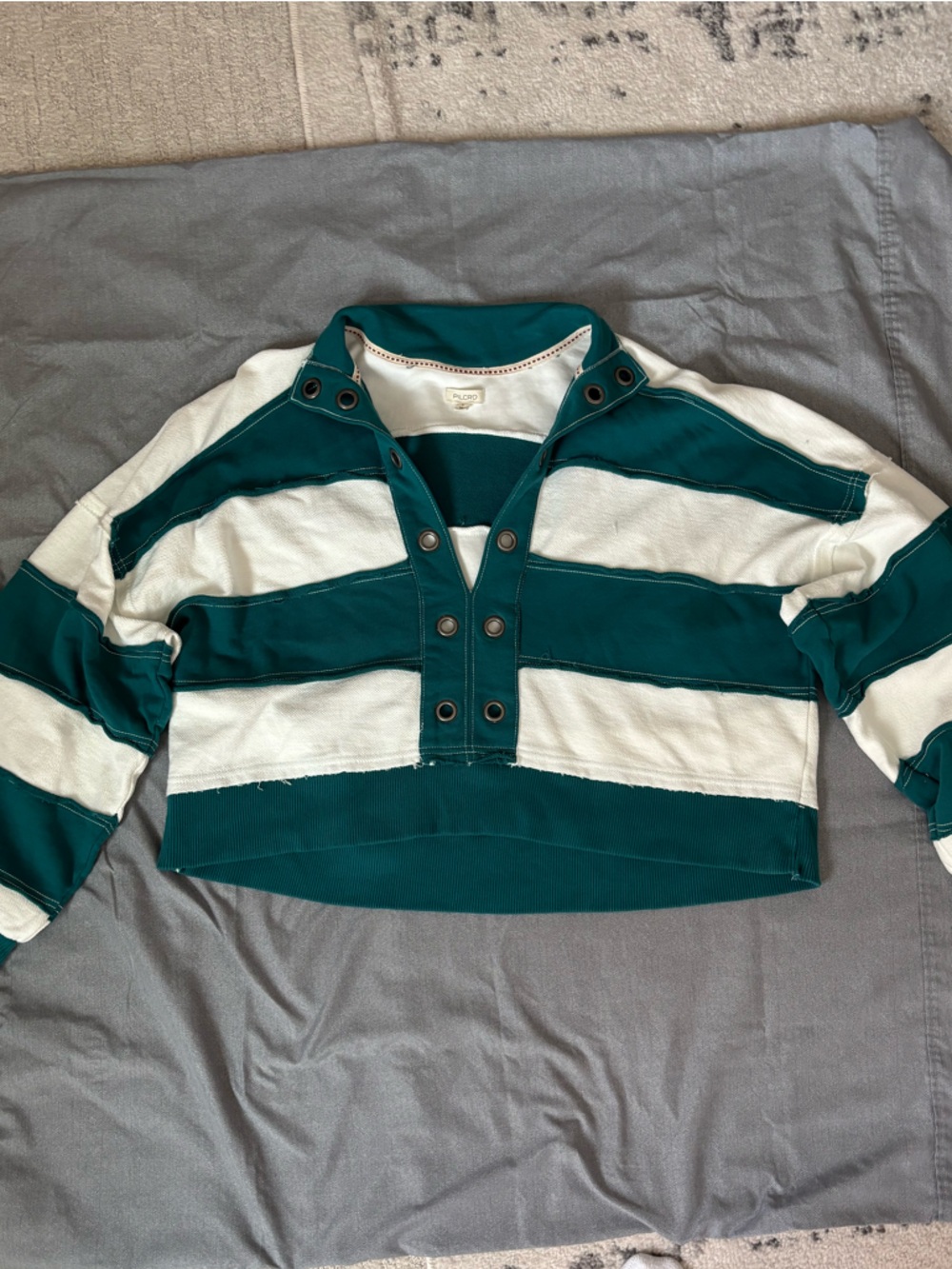 Pilcro Teal and Cream Striped Rugby-Style Kids Bottoms